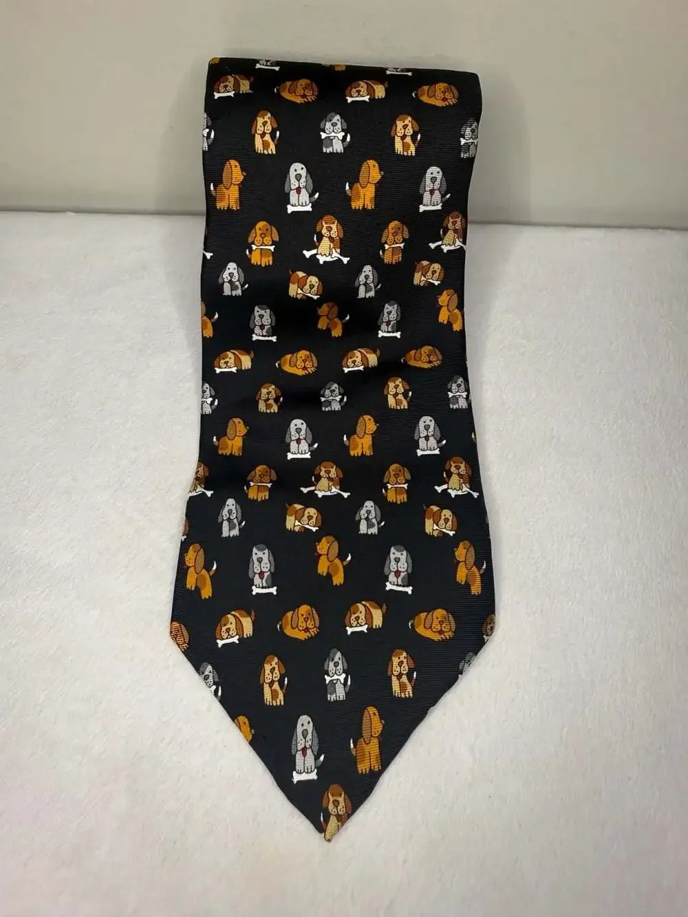 Salant Menswear Silk Necktie It's Raining Dogs Jennifer Age 9 Black